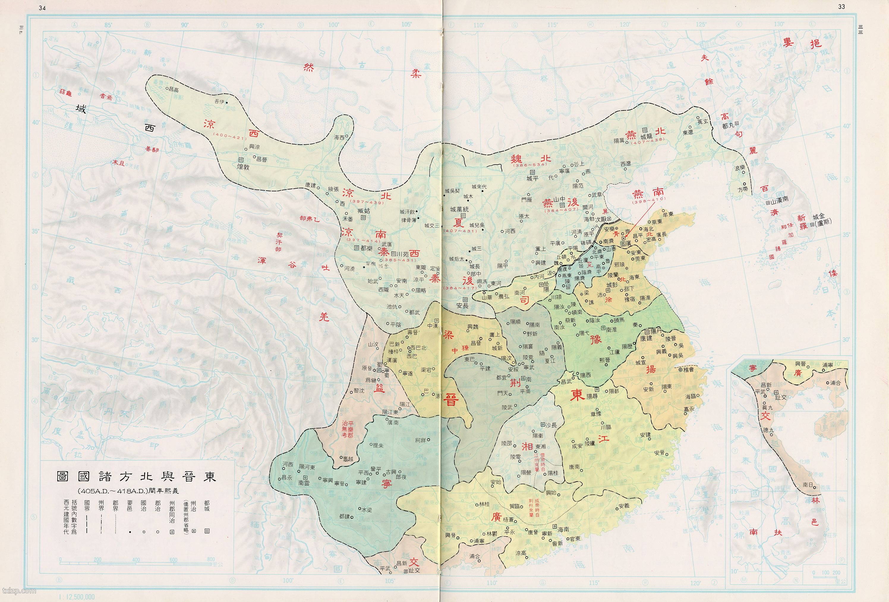 东晋与北方诸国形势地图（405-418年）插图