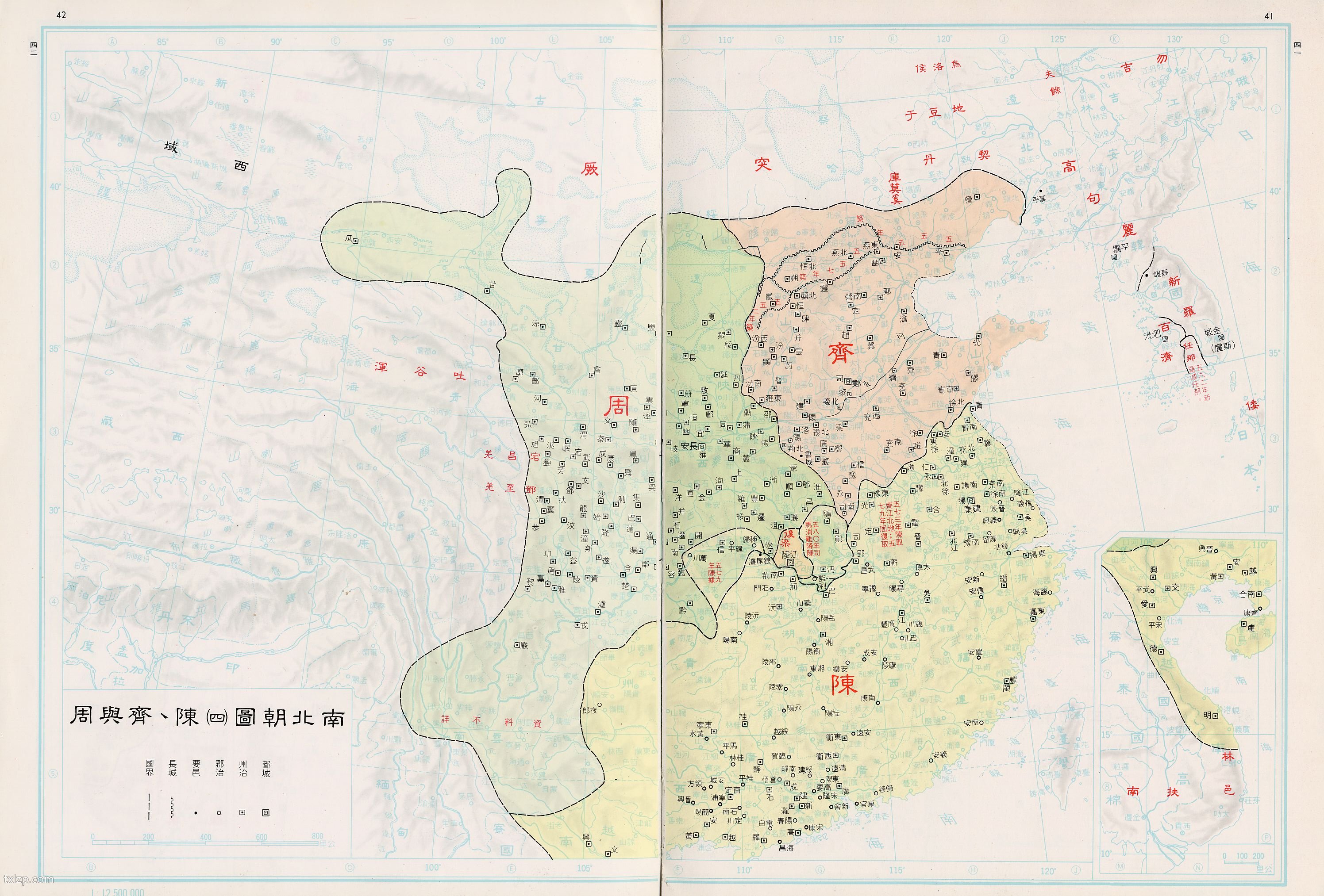 南北朝 陈 齐 周国形势地图插图