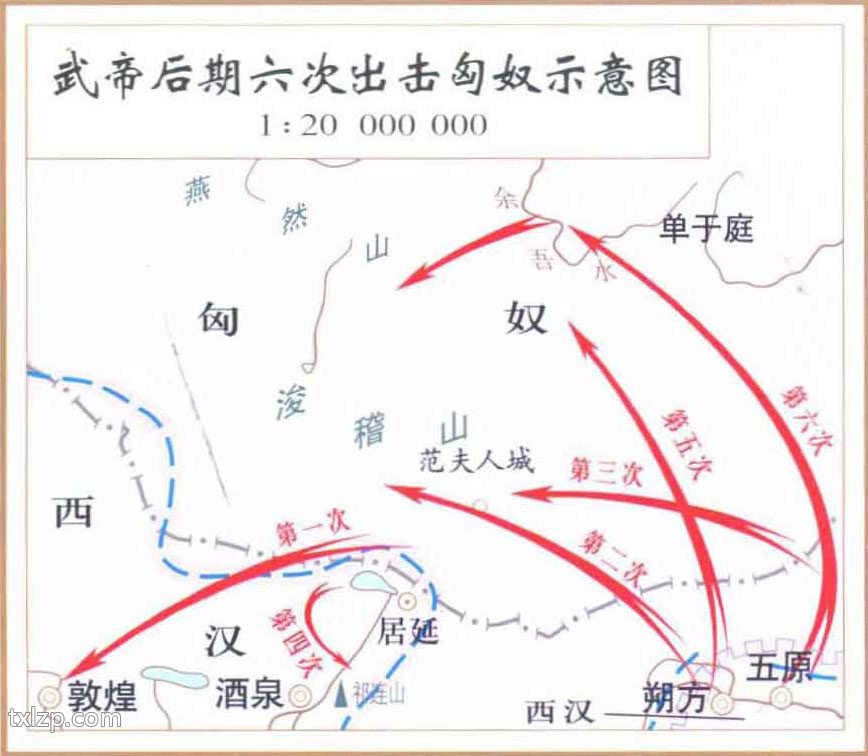 汉武帝后期六次出击匈奴示意图插图