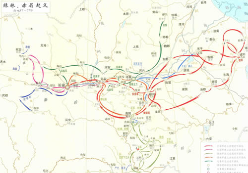 绿林、赤眉起义地图 公元17-27年