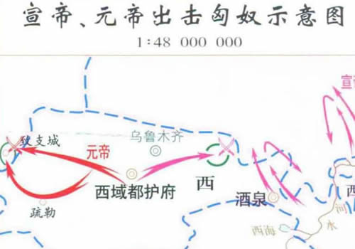 汉宣帝、元帝出击匈奴示意图