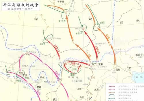 西汉与匈奴的战争地图 公元前201-前36年