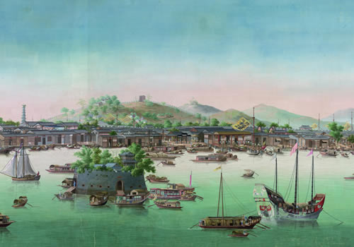 1764-1770年《广州城珠江滩景图》