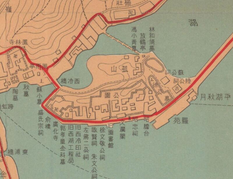 1938年《最新实测杭州西湖地图》插图2