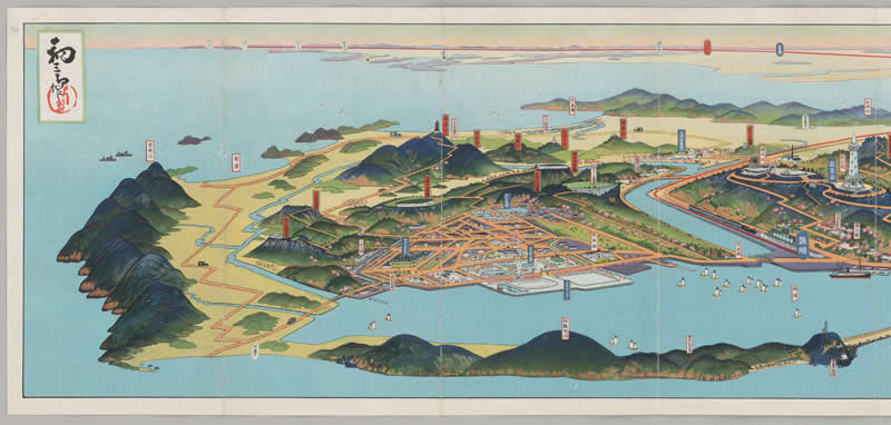 1927年旅顺鸟瞰彩绘地图插图