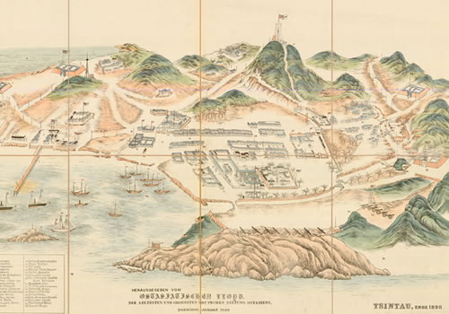 1898年青岛俯瞰手绘地图