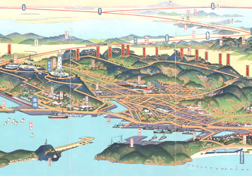 1927年旅顺鸟瞰彩绘地图